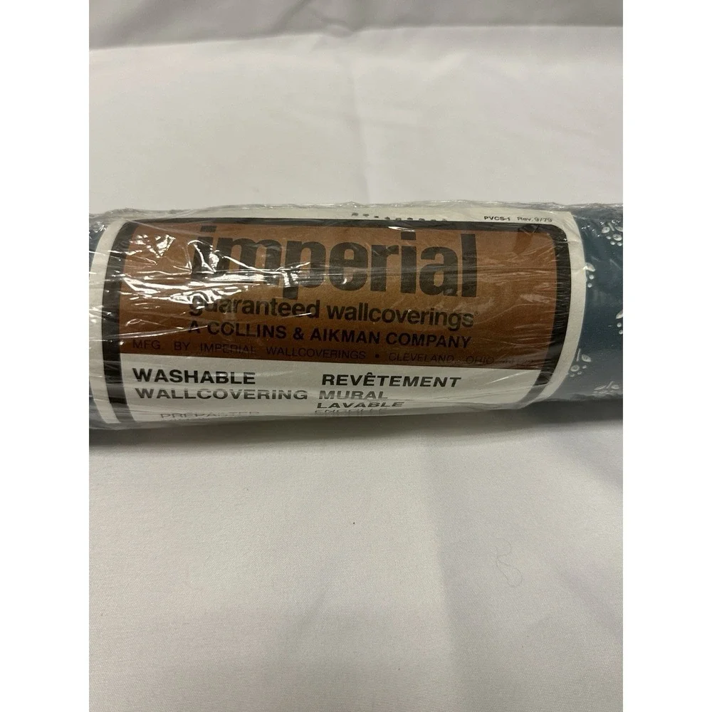 2‎ Rolls Of Vintage Imperial Washable Vinyl Wallcovering Blue & White Floral